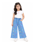 Butterfly Embroidered Wide-Leg Denim Pants