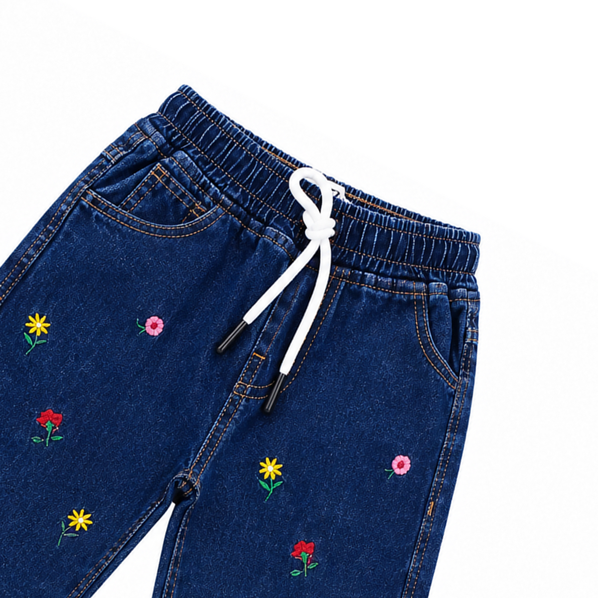 Girls’ Floral Embroidered Wide-Leg Denim Jeans