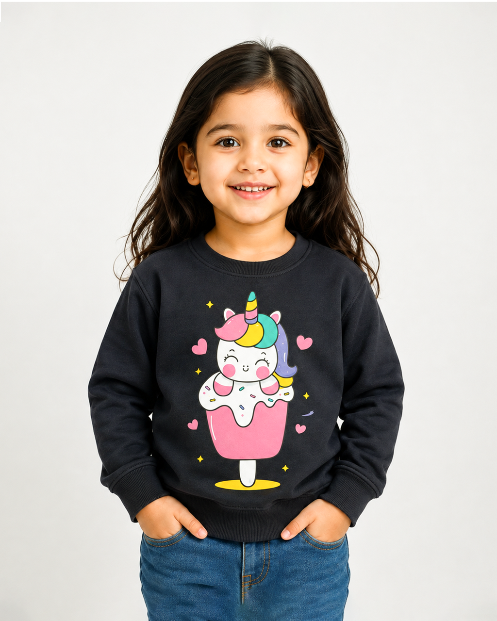Girls Black Unicorn Sweatshirt