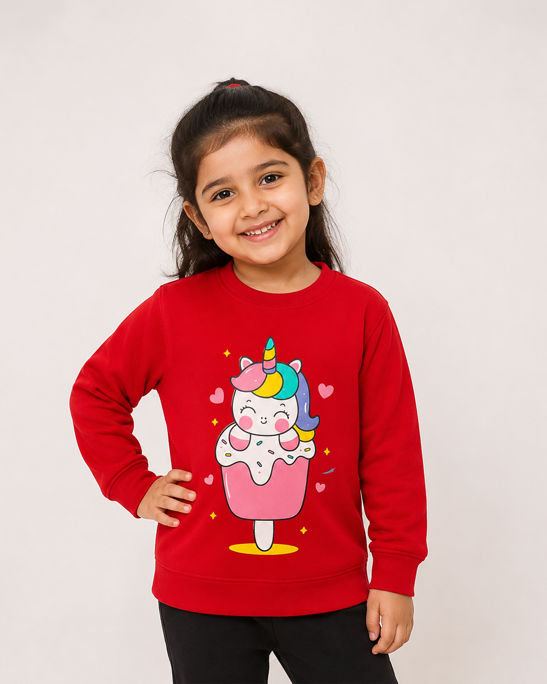 Girls Red Unicorn Sweatshirt