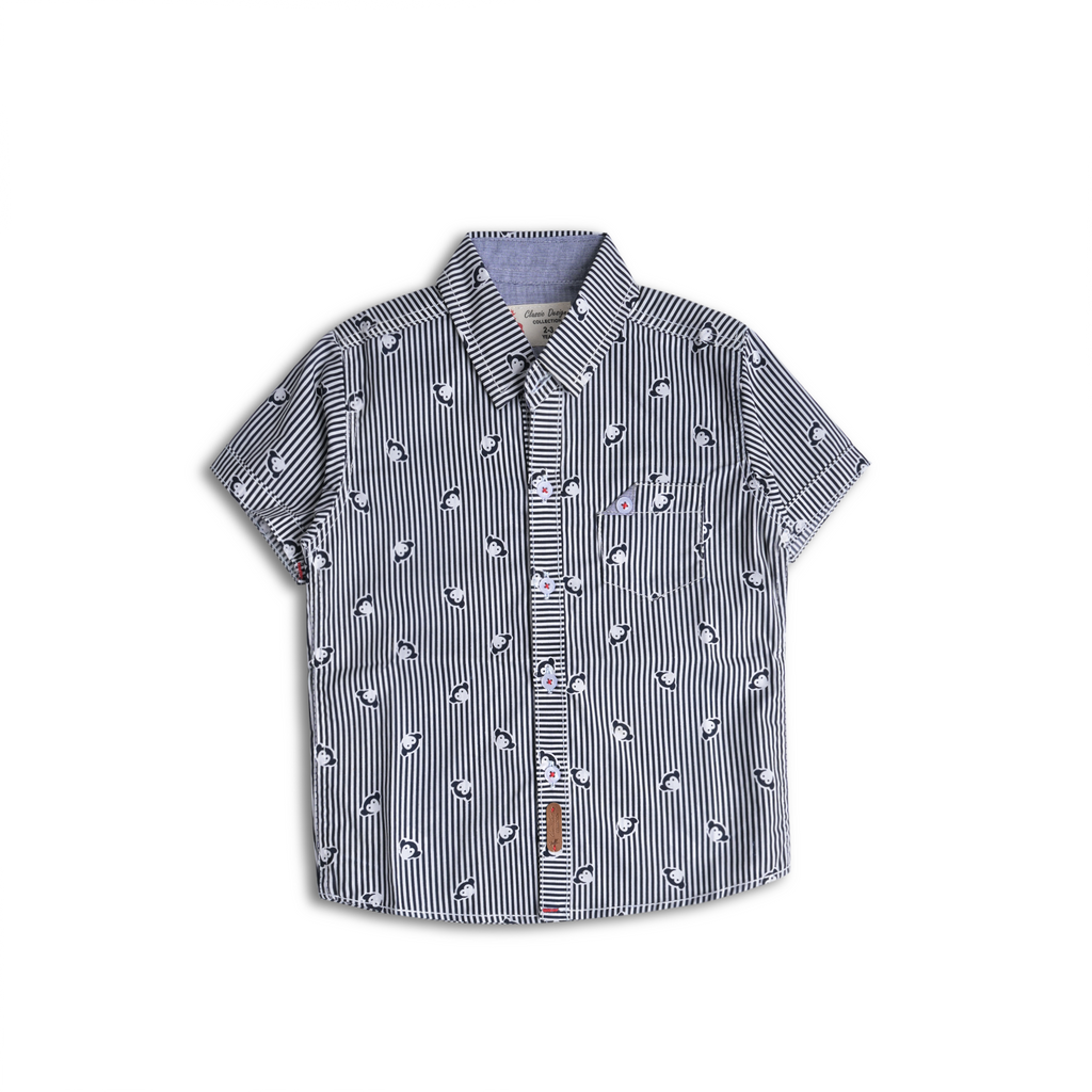 Classic Stripe Monkey Print Short Sleeve Shirt