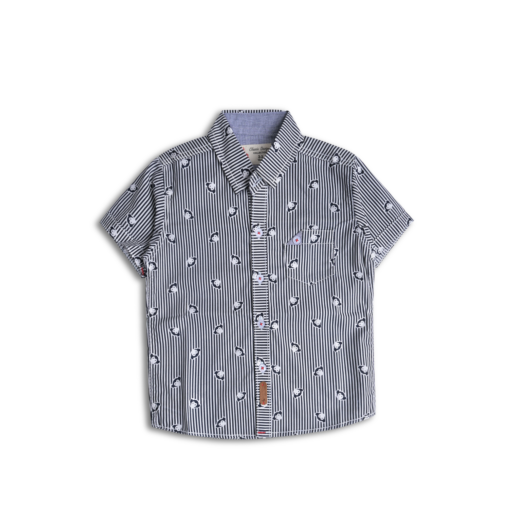 Classic Stripe Monkey Print Short Sleeve Shirt