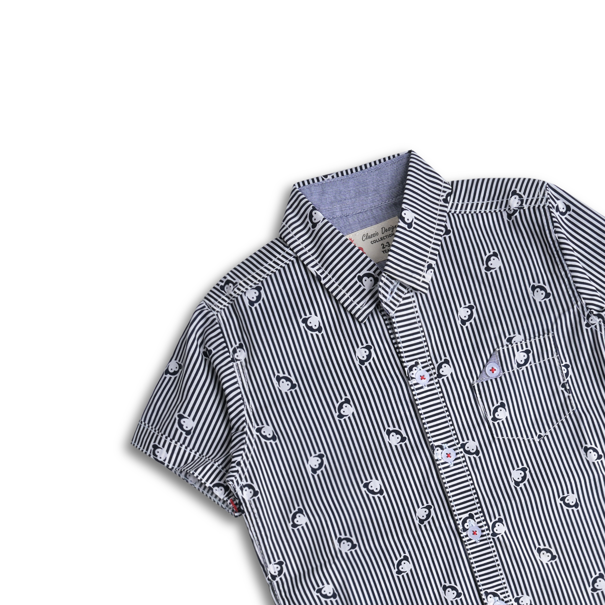 Classic Stripe Monkey Print Short Sleeve Shirt
