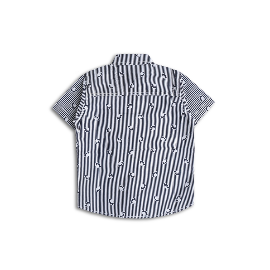 Classic Stripe Monkey Print Short Sleeve Shirt